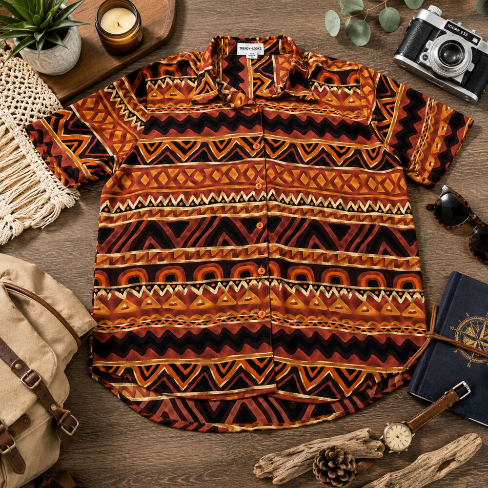 TRENDY LOOKS Women's Button Up Aztec Southwest Lounge Shirt Size 26x28 (39m)